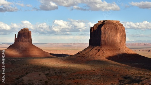 Landscape of Monument Valley in Arizona, showing the East Mitten Butte and the Merrick Butte