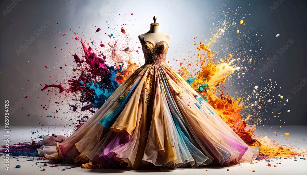 Fototapeta premium Farbexplosion am Kleid Bunte Mode