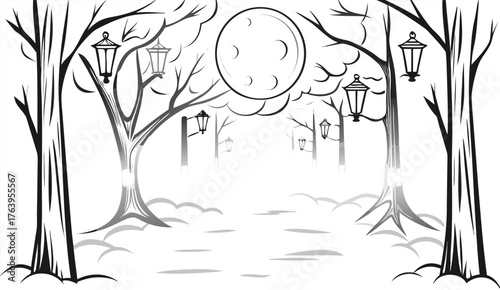 Mystical Moonlit Forest Path with Lanterns - Enchanting 2025 Autumn Night Scene Decor Ideas