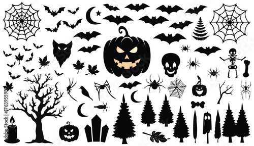Spooky Halloween Silhouettes with Pumpkins, Bats, and Spider Webs - Ultimate 2025 Decor Collection