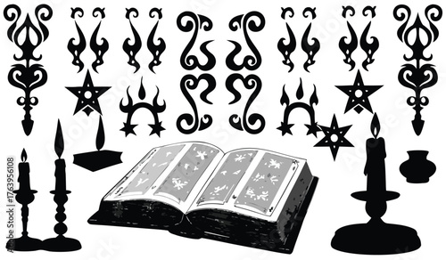 Mystical Spellbook with Candles and Star Patterns - Eerie 2025 Halloween Occult Decor Ideas