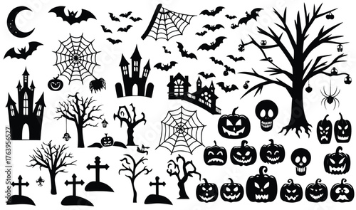 Terrifying Halloween Silhouettes with Castles, Bats, Pumpkins, and Spider Webs - Ultimate 2025 Decor Inspiration