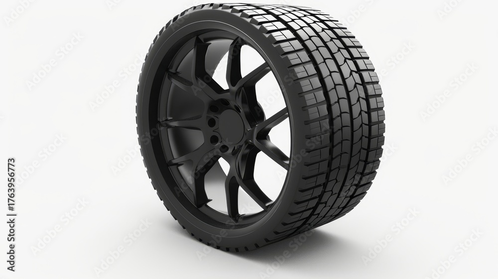 Obraz premium 3d render of a car wheel isolated on a clean white background for automotive design display