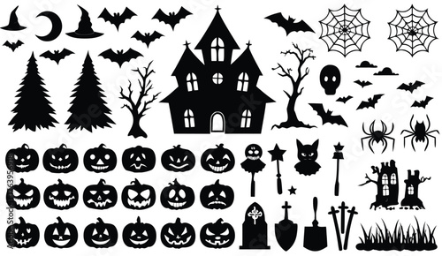 Spooky Halloween Silhouettes: Haunted House, Pumpkins, Bats, Spiders, and Owls for Decor, Crafts, and Designs – 2025 Collection