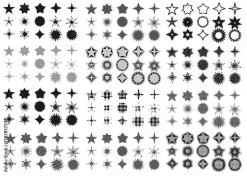 Halftone Star Symbols, Fully Editable Vector of Starburst in Halftone Pattern, Multiple Patterns of Stars