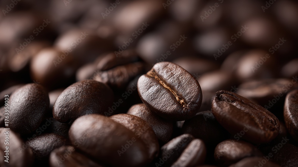 Naklejka premium coffee beans macro texture, dark roast