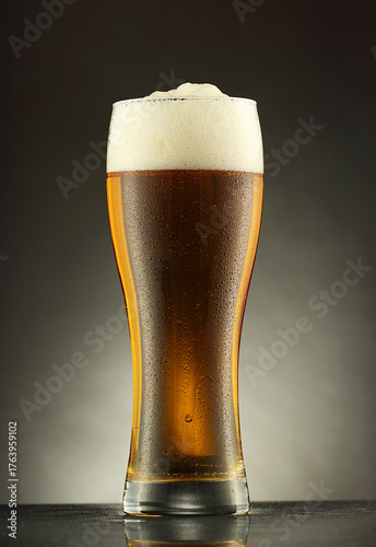 a glass mug with beer in drops