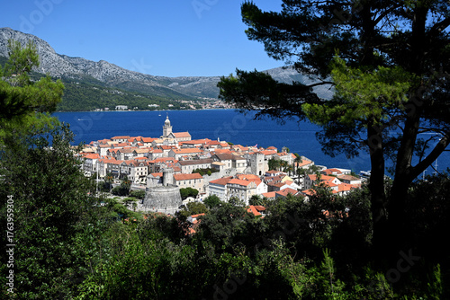 Korcula Old Town panorama. Top view on the Korcula Old Town.