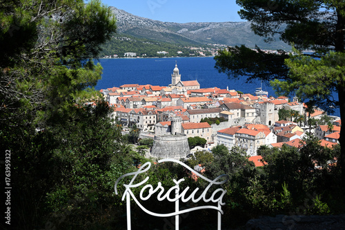 Korcula Old Town panorama. Top view on the Korcula Old Town, Croatia.