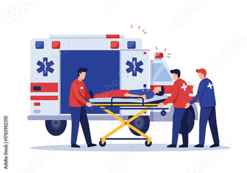 Emergency Medical Rescue Paramedics Transporting Patient to Ambulance