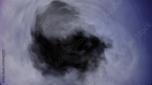 3D white and blue smoke swirling on a black background. 