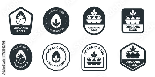 Organic eggs badge set with leaf motifs