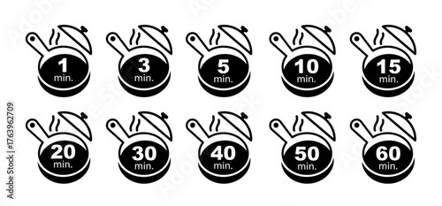 Kitchen timer icons showing cooking times from 1 to 60 minutes