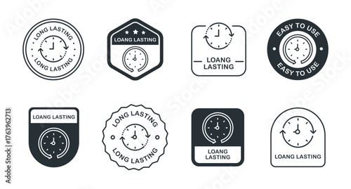 Set of long lasting icons with clocks and timers in various designs.