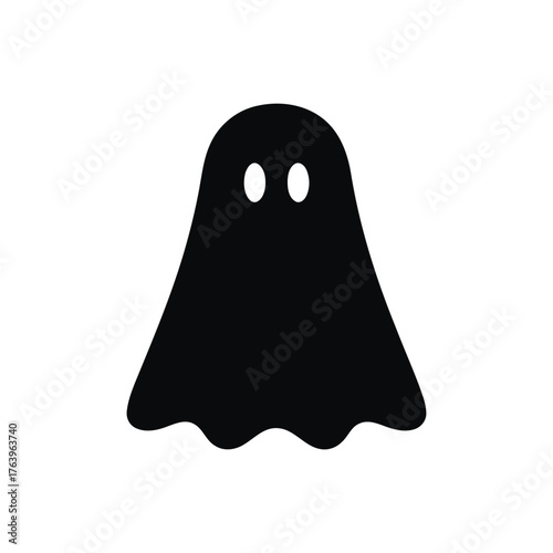 ghost, black, white background, icon, illustration, cartoon, simple, flat, design, isolated, spooky, halloween, spirit, phantom, apparition, eerie, creepy, monster, boo, trick or treat, silhouette, mi