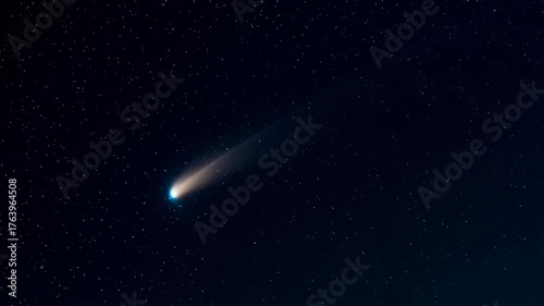 bright comet streaking through a starry night sky with glowing tail and cosmic beauty