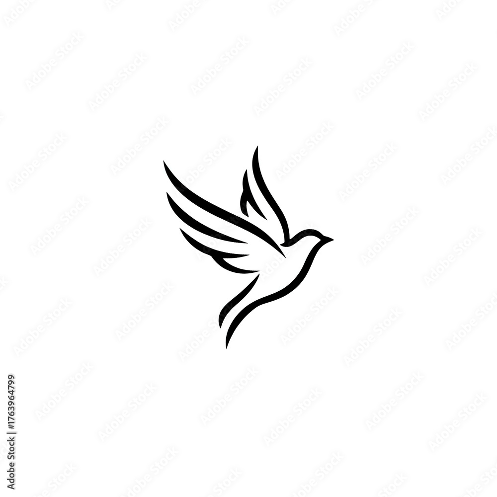 Obraz premium Flying Bird Tattoo Design – Minimalist Black and White Vector