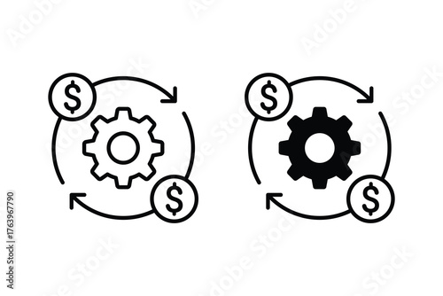 Costs optimization and production efficiency icon. Finance management icons vector. Money processes icon concept outline and solid symbol design.
