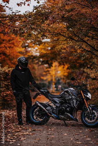 cyclist in autumn park