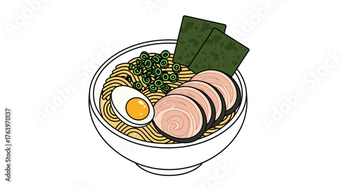 Delicious ramen bowl with pork slices egg and seaweed japanese noodle soup traditional asian cuisine food photography