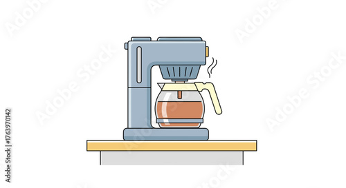 Illustration of a coffee maker machine for brewing fresh coffee at home or in the office kitchen area