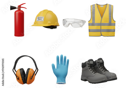 Construction Worker Personal Protective Equipment Safety Set PNG on Transparent Background