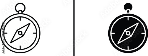 Compass Icon Set: A minimalistic collection of compass icons, each intricately designed to symbolize direction, guidance, and exploration. perfect for navigation-themed projects and designs.