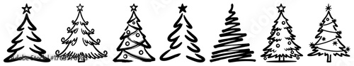Doodle Christmas Tree Set Collection of hand drawn grunge and sketch style fir trees for holiday design Vector illustration