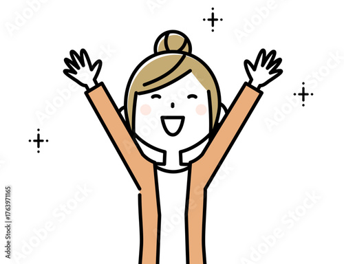 若い女性　ママ　バンザイ