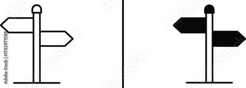 Directional Sign's Clarity: A split image of a direction sign, conveying choices. The signpost, with arrow indicators on each side, stands against an empty canvas and the opposite.