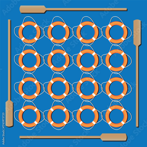 Lifebuoy pattern with oars framing ocean safety concept