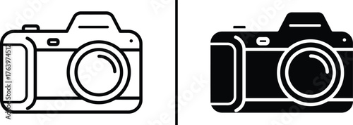 Digital Camera Icons: Depicting classic photography, the image showcases digital camera icons in contrasting styles, offering visual options for design and media usage.