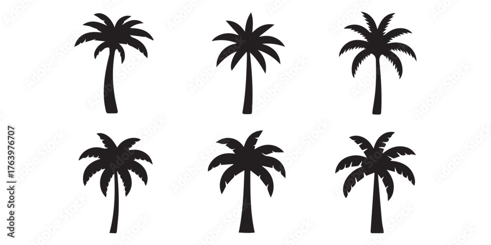 Fototapeta premium stylized palm tree silhouettes variations vector ai eps png jpeg tropical beach logo and decoration elements
