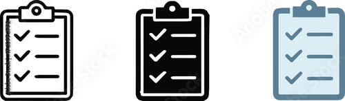 checklist clipboard icons set three styles task completion productivity interface vector illustration