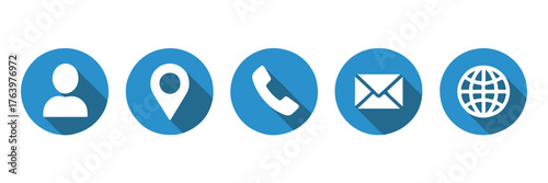 contact icons set user profile location phone email website flat blue vector ui symbols for web and business