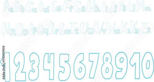 Bright blue outline numbers one through ten with a faint white text background for education and learning.