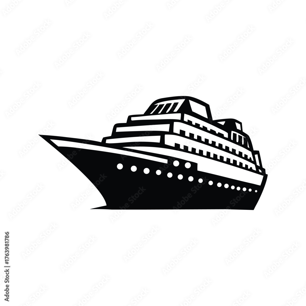 Fototapeta premium Black and white silhouette ship sailing near