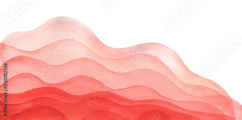 Artistic watercolour bright coral red diagonal wave layers paper cut effect border background. Hand painting rose colour watercolor overlay waves pattern frame for banner, invitation, poster design