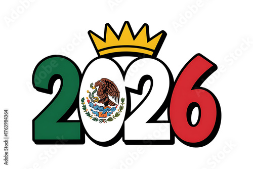 Bold numbers embrace a national emblem and crown, celebrating a future year with vibrant colors.