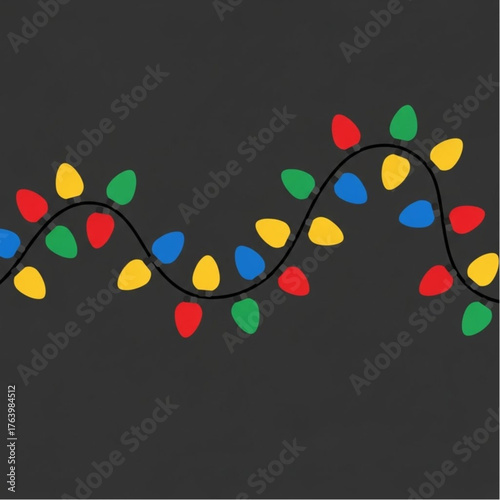 Colorful festive string lights. A vibrant and cheerful string of holiday lights, perfect for adding a touch of festive flair to any celebration or design project.