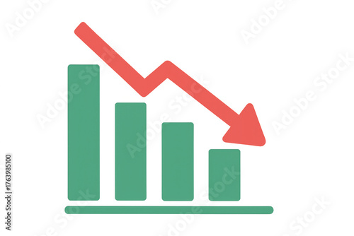Free Download Business bar chart showing decline with red arrow pointing down, representing financial loss and bad economic data - GFXLoad