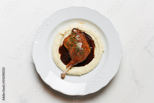 Classic Duck Confit with Mashed Potatoes and Rich Sauce