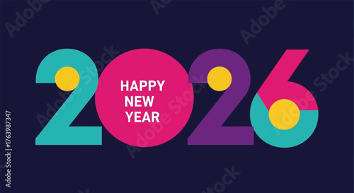 Vibrant Futuristic 2026 with Dynamic Geometric Shapes, Gradient Colors, and Abstract Elements, Symbolizing Digital Innovation and New Beginnings