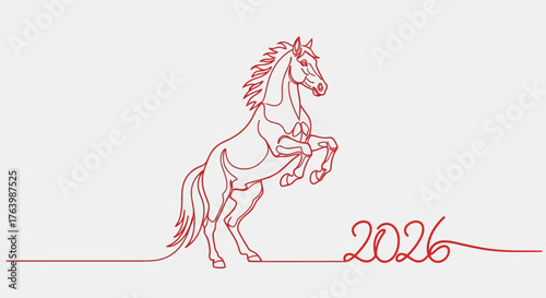 Stylized Red Horse Silhouette with 2026 Year - Illustration for Events, Themes, and Concepts