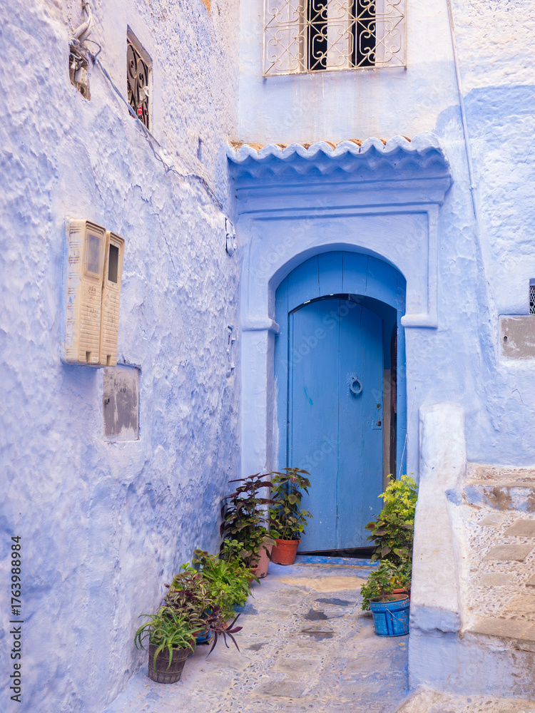 Fototapeta premium Door in a narrow alley in Chefchaouen, Morocco