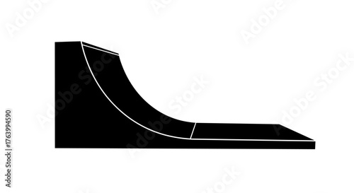 Dynamic skateboarding ramp silhouetted against a clean white background, perfect for action sports graphics and designs