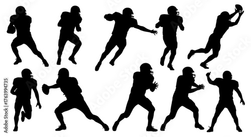 Dynamic football players in action silhouettes capture the intensity and power of the game, perfect for sports branding and design projects