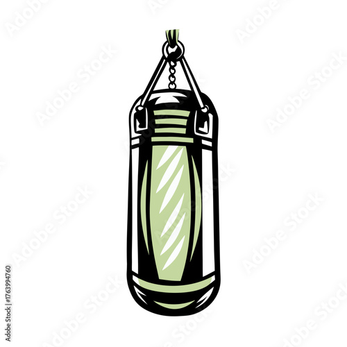 Classic punching bag in black and green design for training  