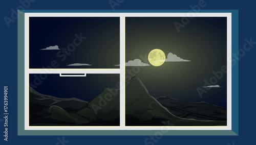 window with view of the moon in the night sky