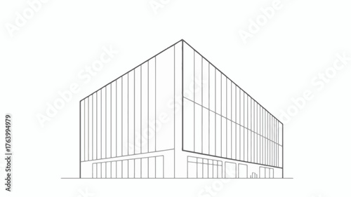 Modern architectural sketch of a sleek building with vertical siding and large glass facades